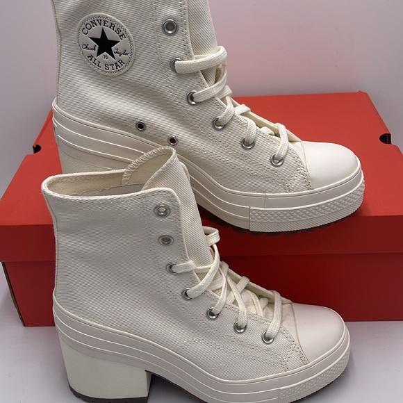Converse WMNS CHUCK 70 DE LUXE HEEL HI EGRET/EGRET/BLACK A05348C Platform Snkrs - Picture 2 of 16